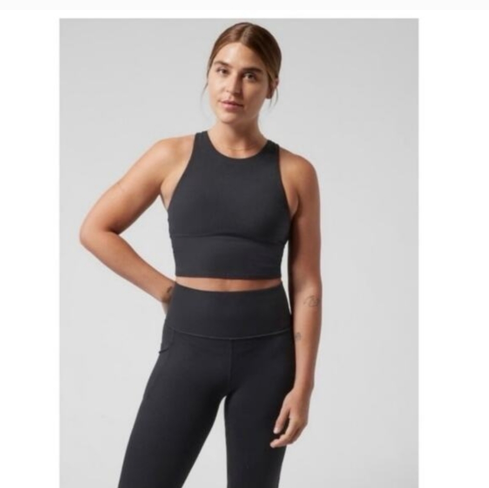 Athleta Conscious Crop High Neck Sports Bra Powervita Black size Medium